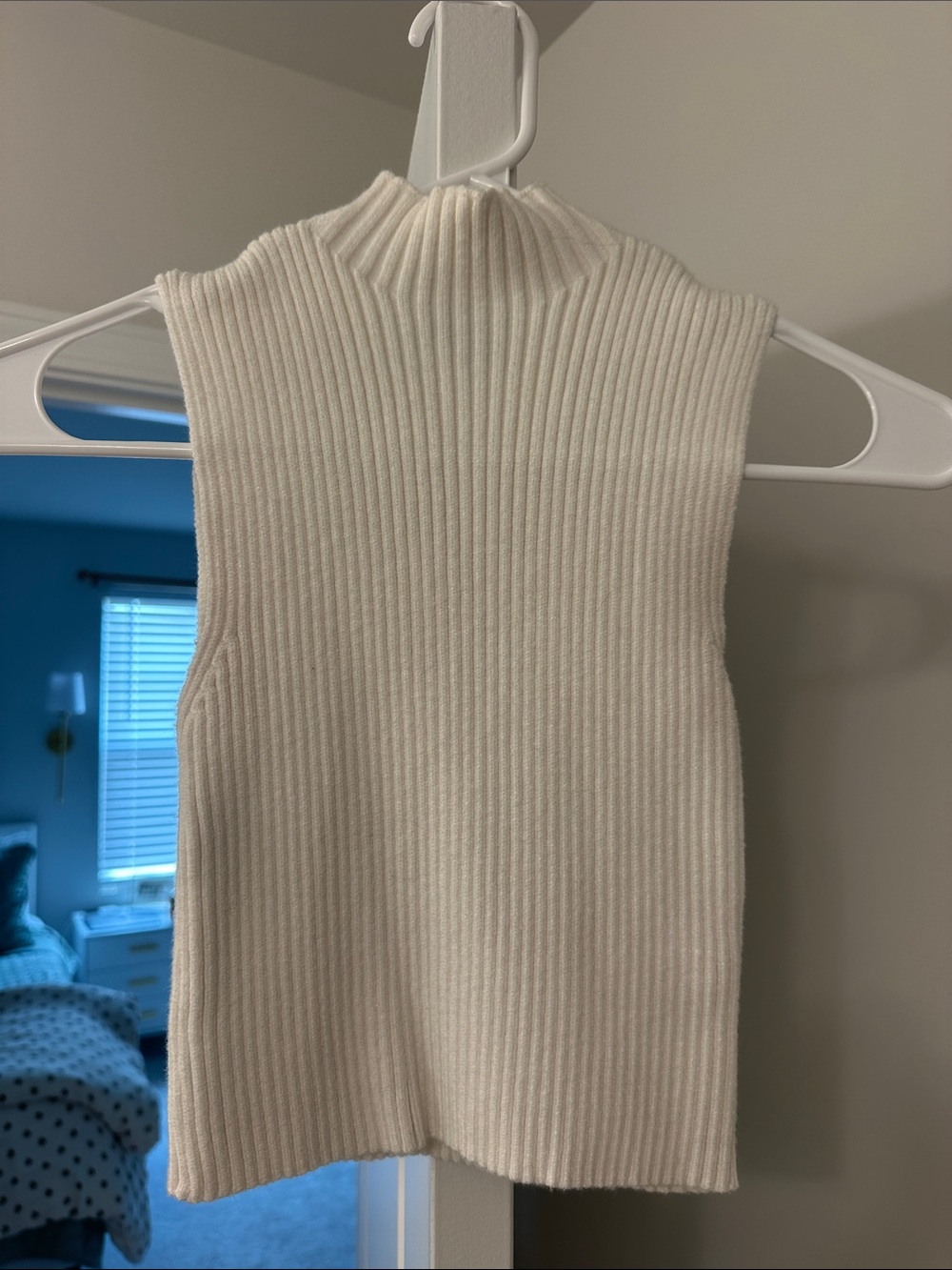 Papermoon Cream Ribbed Mock Neck Sleeveless Top
